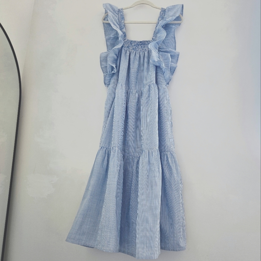 Ess The Label Australia Chambray Super Ruffels Organic Cotton Layered Maxi Dress